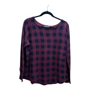 Lane Bryant Plaid Knit Sweater Top Burgundy & Black Size 14/16